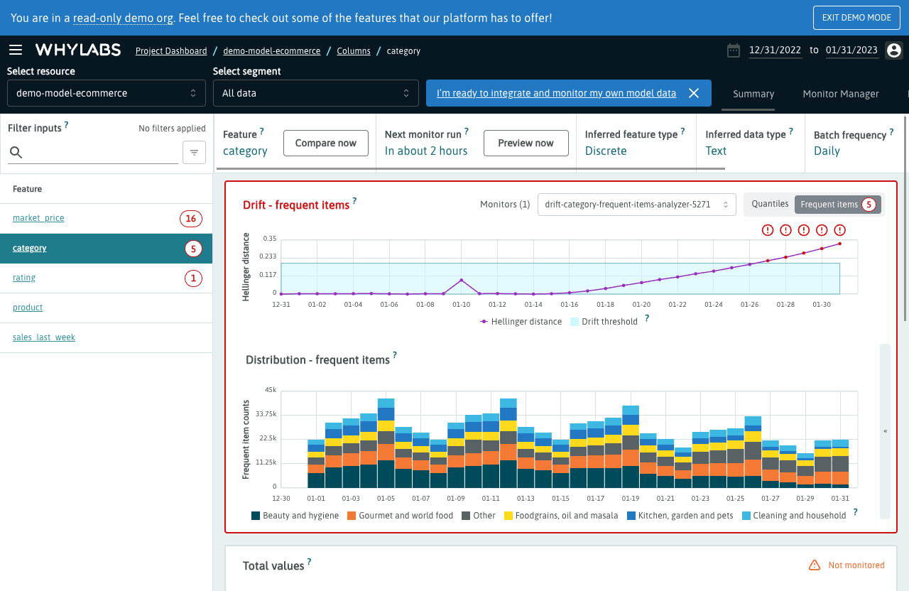 Model drift monitoring demo