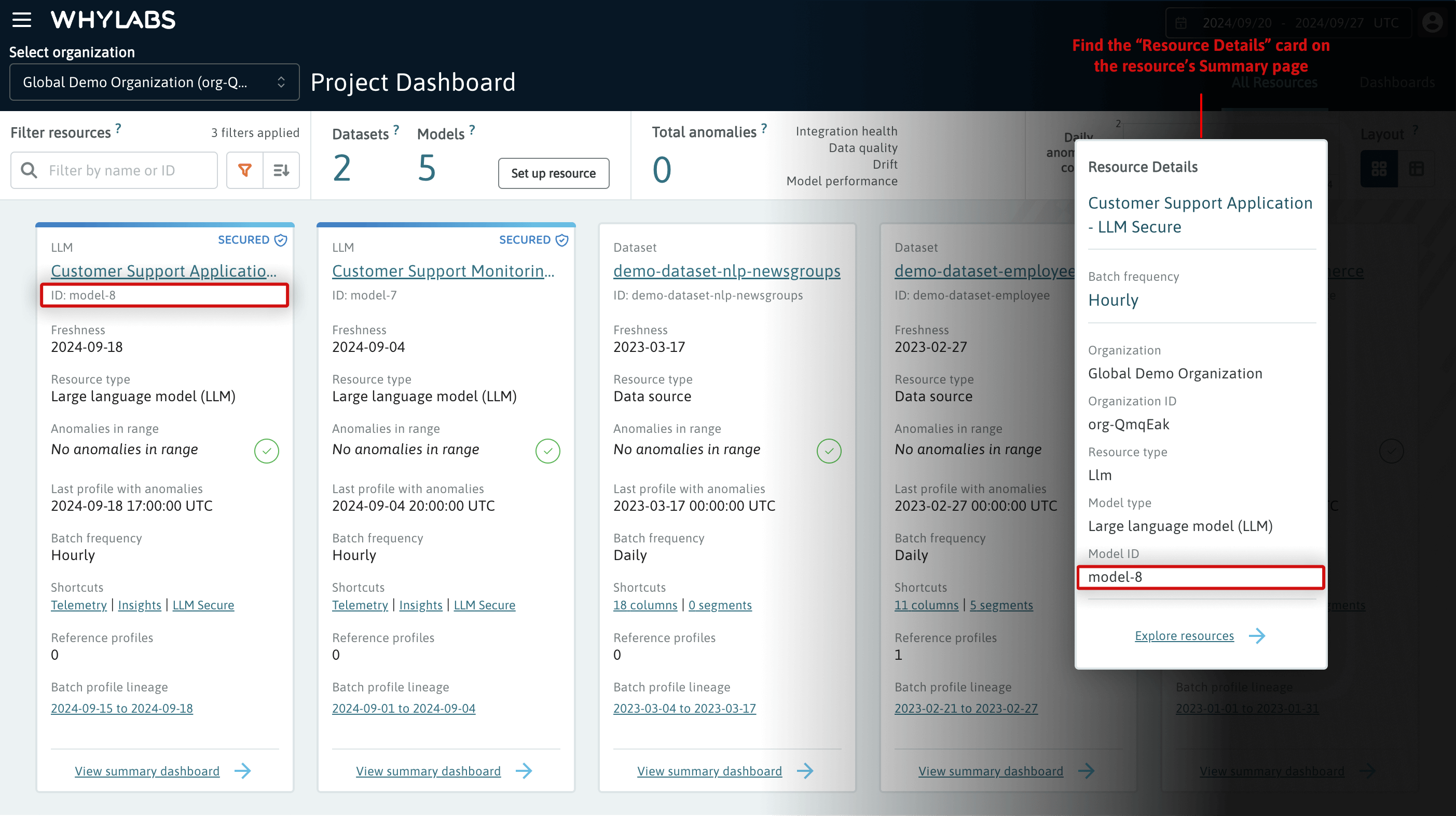 Locating the resource ID