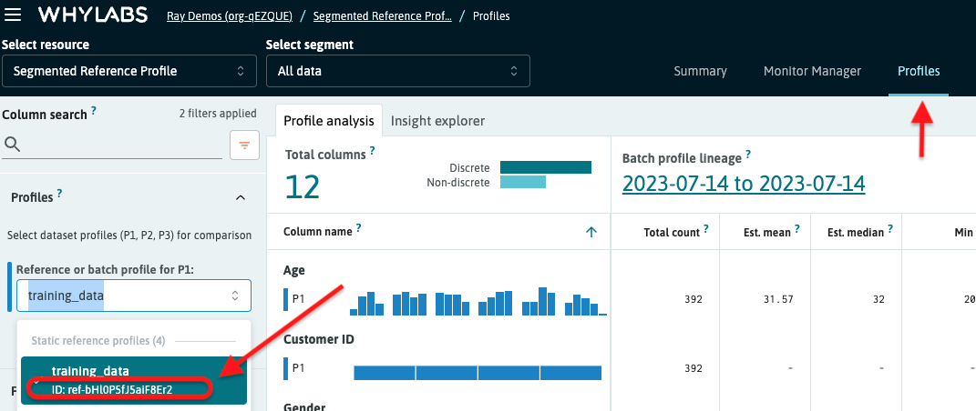 Where to find the reference profile ID