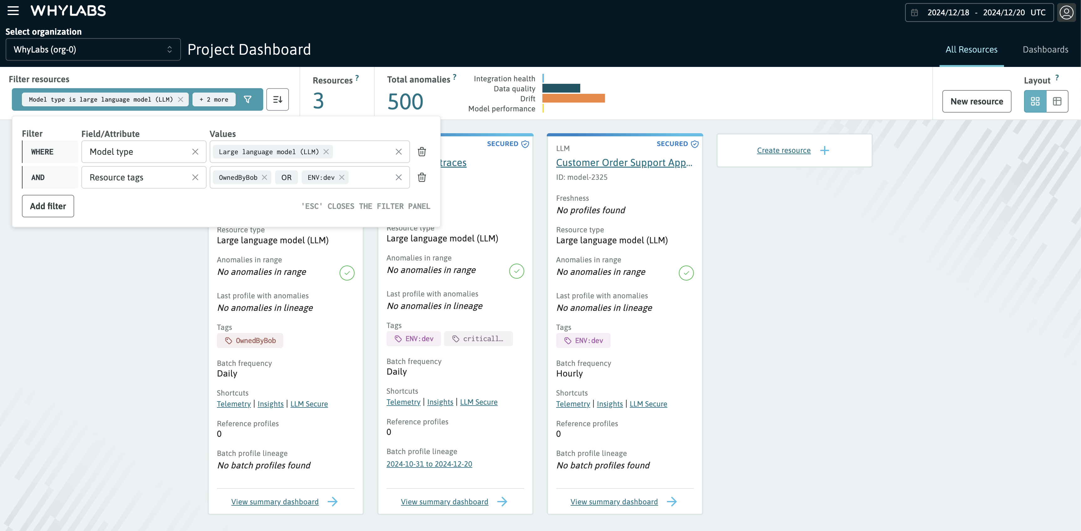 Resources filter