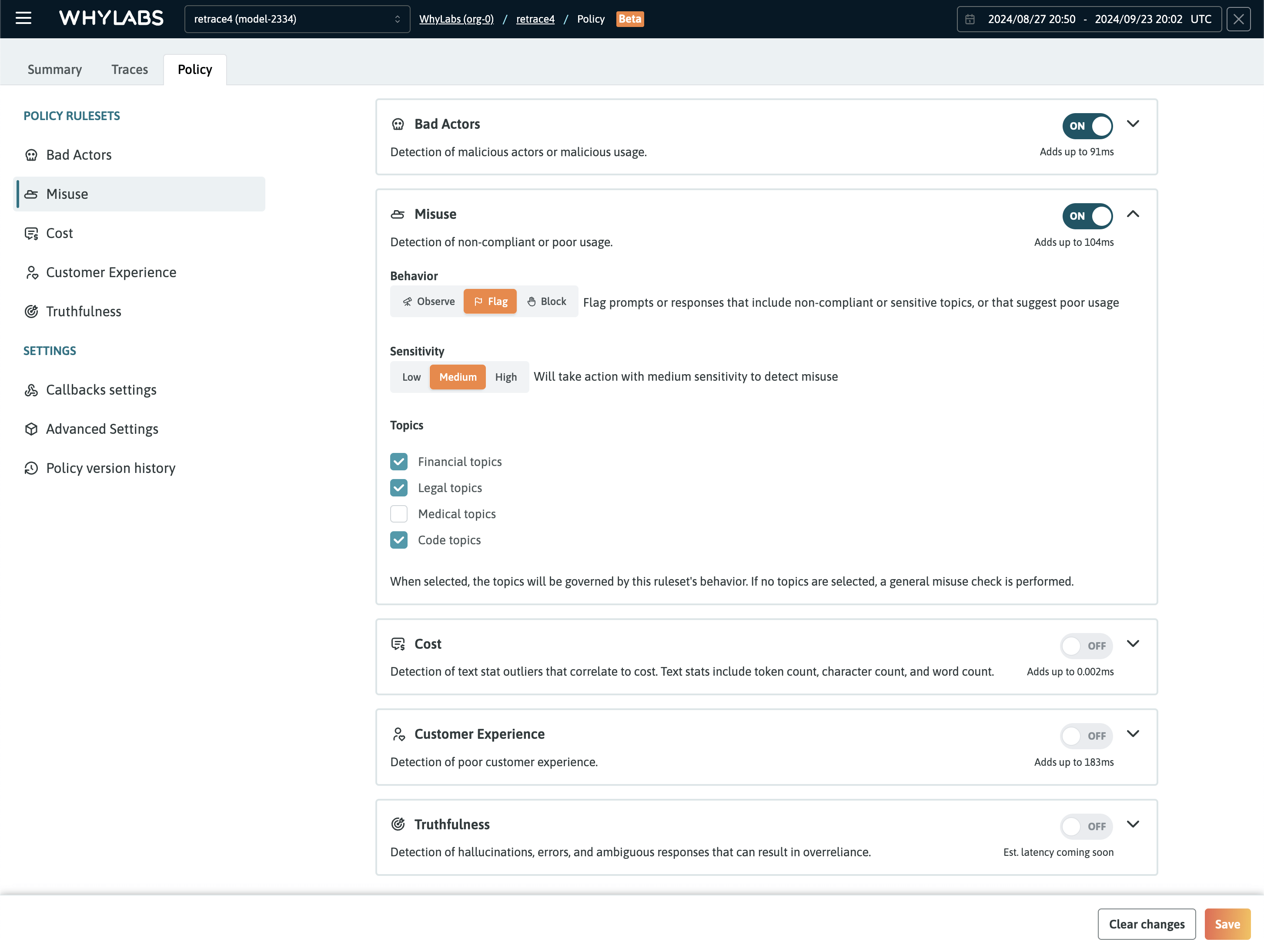 WhyLabs Secure Trace Details