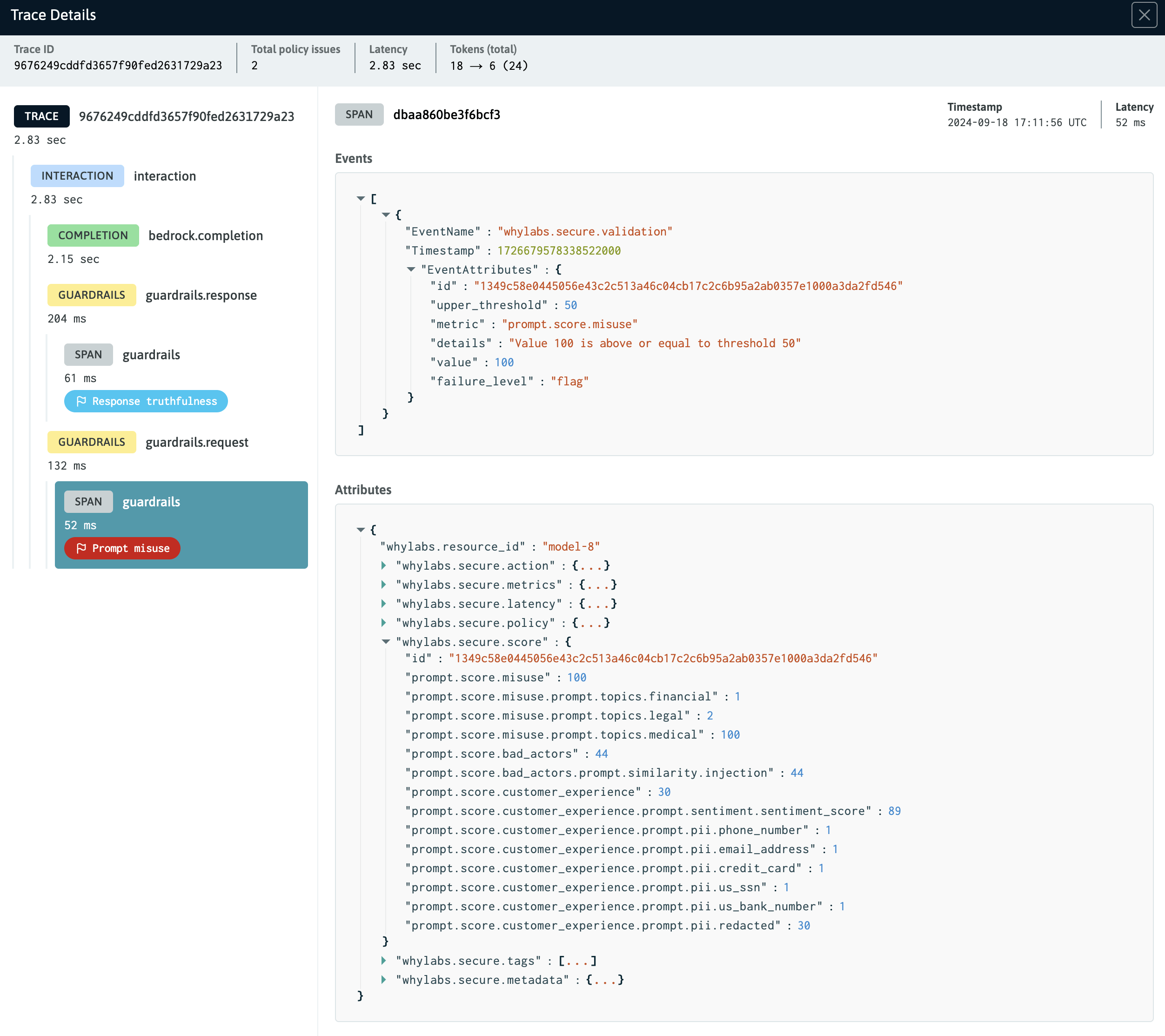 WhyLabs Secure Trace Details