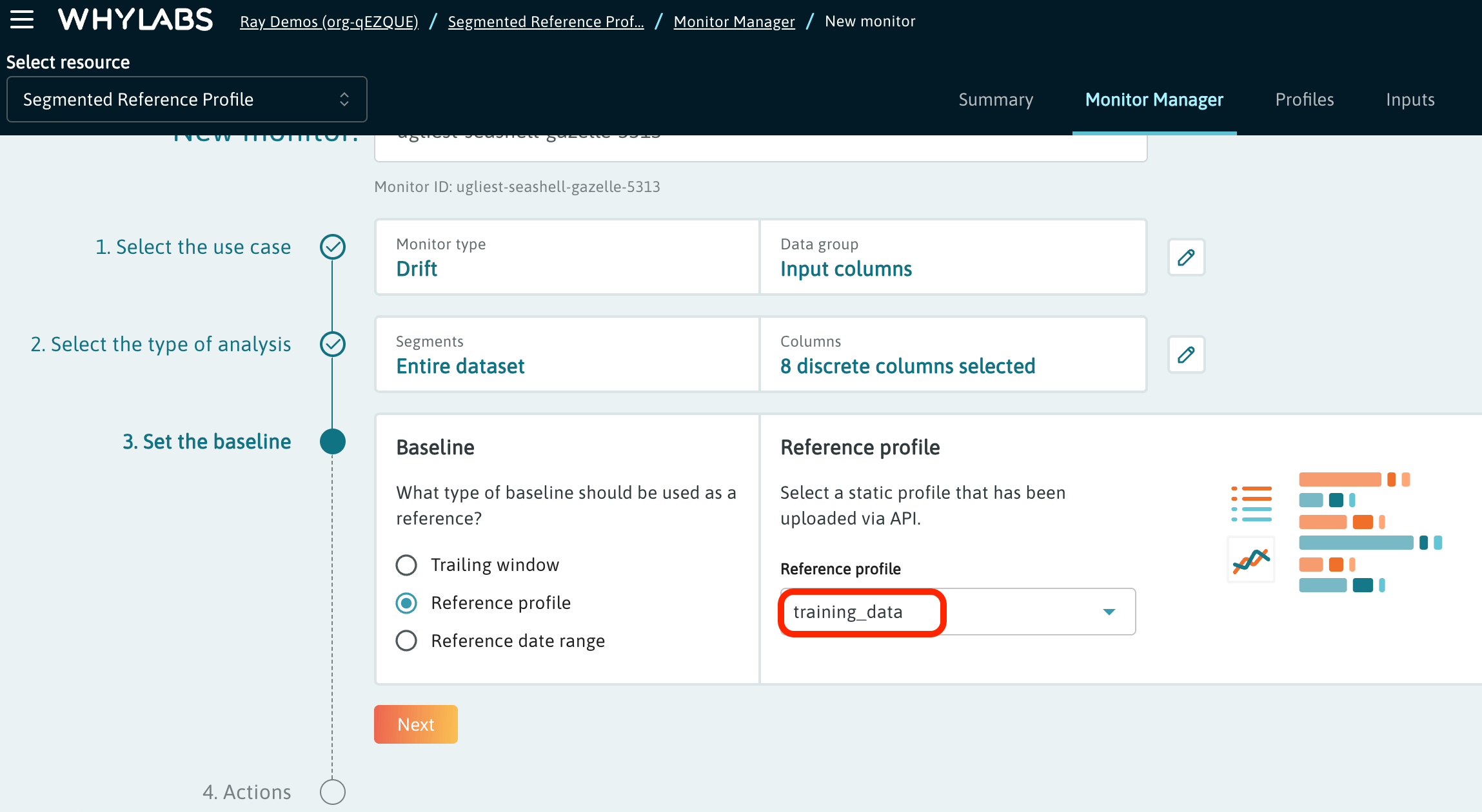 Reference profile available as baseline in Monitor builder